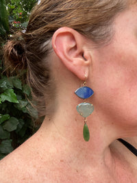 Dumortierite, Aquaprase, and Jade Earrings